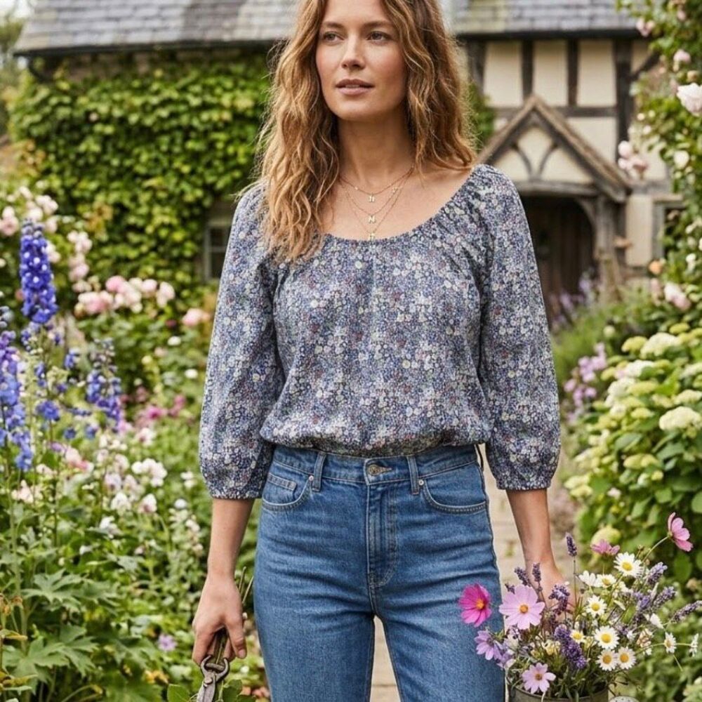 J.Crew x Liberty Art Fabrics Floral Peasant Blouse - Women’s Large - Navy Ditsy